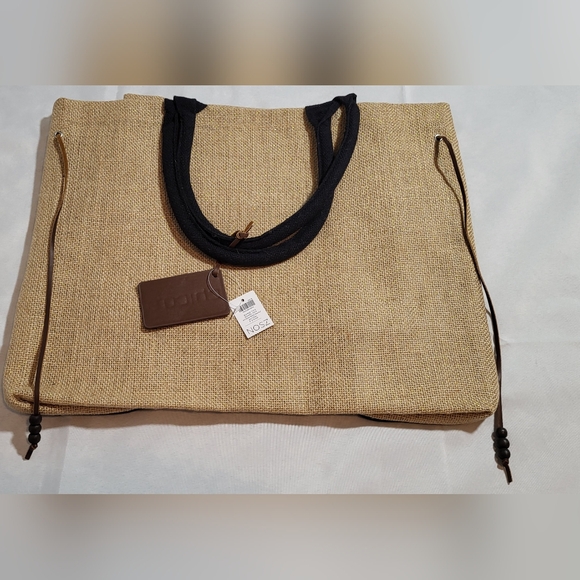 CHICOS Woven Summer Tote Bag Travel Purse NWT Beach Bag Nautical Natural - Picture 3 of 8